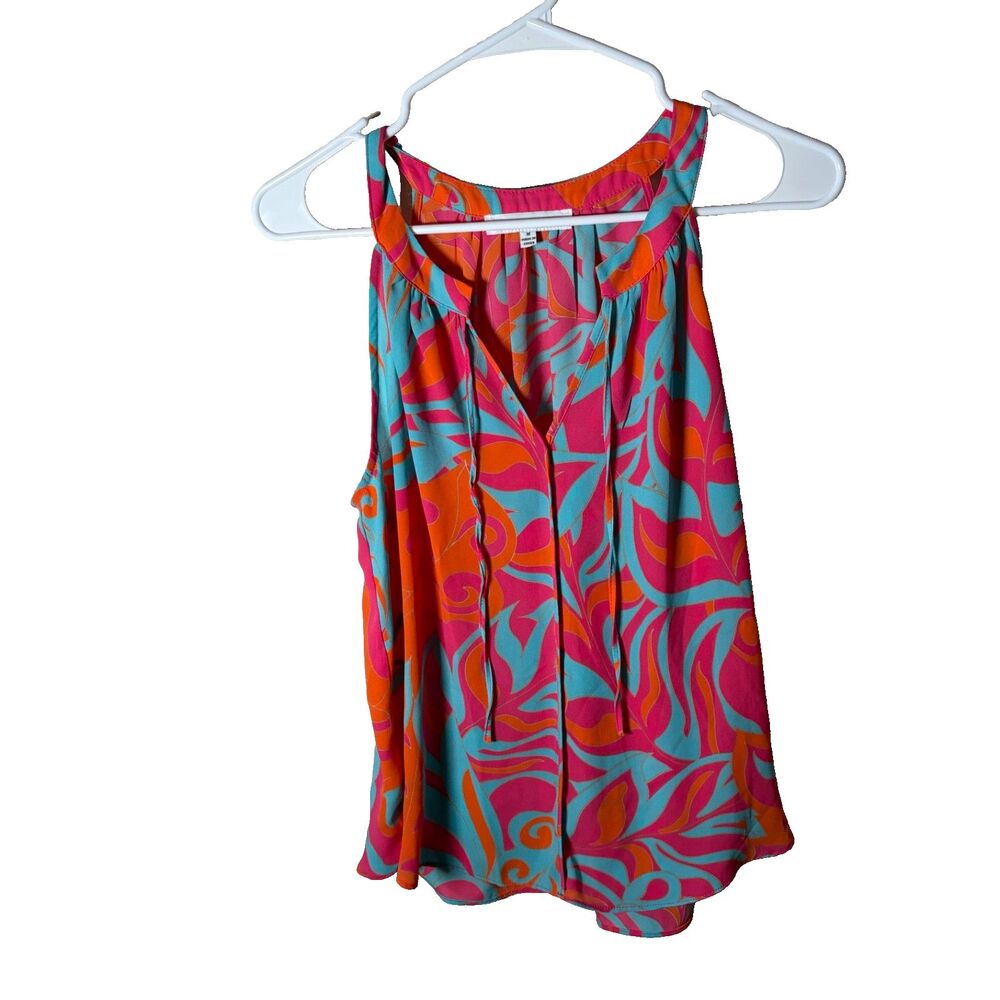 Rose + Olive Tank Top Women's Medium V-Neck Sleeveless Floral Tie Lightweight
